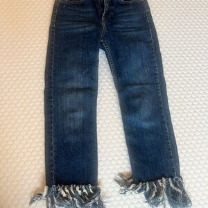 Topshop Frayed Hem Blue Jeans